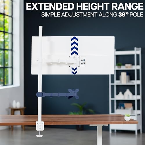Image of VIVO Extra Tall Single Monitor Desk Mount Stand with 39 inch Pole, Features Full Adjustability - Tilt and Articulation, Holds 13 to 32 inch Screens up to 10kg with VESA Mounting, White, STAND-V011W
