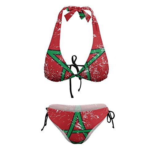 DRXX Maillot de bain 2 pièces pour femme - Motif drapeau du Maroc, Drapeau du Maroc, 34 Cover