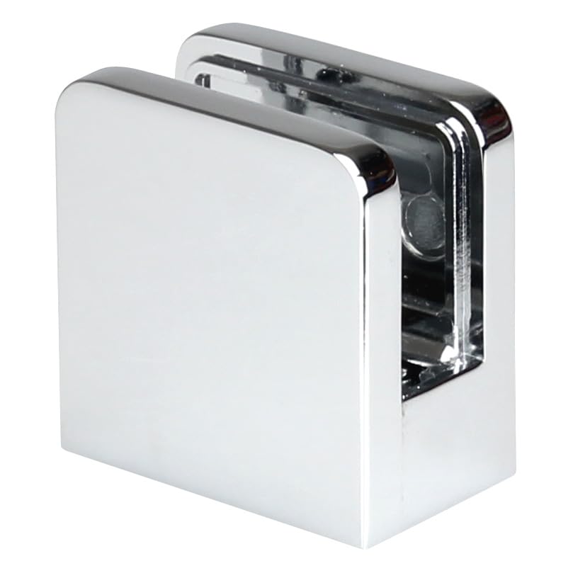 Square Glass Bracket/Clamp for Stair Handrails – 8mm or 10mm Toughened Glass – Chrome, Black, Brushed Nickel or Brushed Brass (Chrome, 10mm)