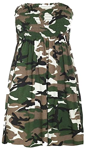 JM CLOTHING Vestido corto de tubo sin tirantes, vestido de verano, casual, mini salida de playa, para vacaciones, para el sol, a la moda, Verde camuflaje, M-L
