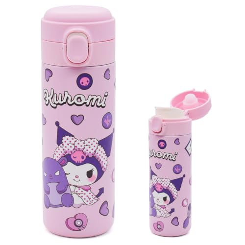 Anime Botella Termica Kawaii Agua Acero Inoxidable, Reutilizable a Prueba de Fugas para Deporte, Gimnasio, Viaje y Colegio, 420ML, purple