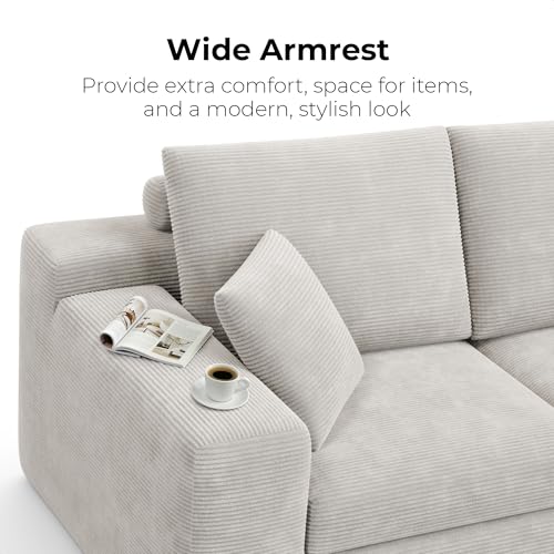Image of LIKIMIO NovaBlock 78 inch Loveseat Sofa in a Box, Modern Deep Seat Cloud Boneless Couch, No Assembly Required, Upholstered Corduroy Sofa for Living Room, Apartment & Home Office, Greige