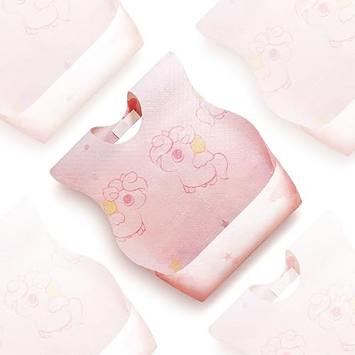 Disposable Feeding Bibs with Food Catcher, Adjustable Waterproof Non-woven Bibs, Suitable for Feeding, Traveling, Outdoor Use or Kindergarten [50PCS]