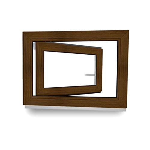 Kellerfenster - Fenster - Dreh- & Kippfunktion - innen nussbaum/außen nussbaum - BxH: 80 x 70 cm - 800 x 700 mm - DIN Rechts - 2 fach Verglasung - 60 mm Profil