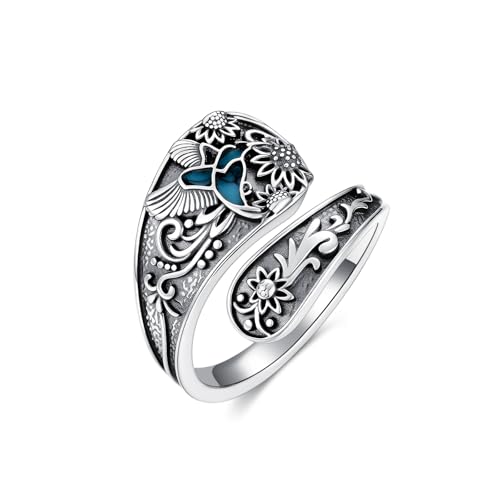 Bague cuillère colibri en argent cadeau femme idéal avec turquoise rétro