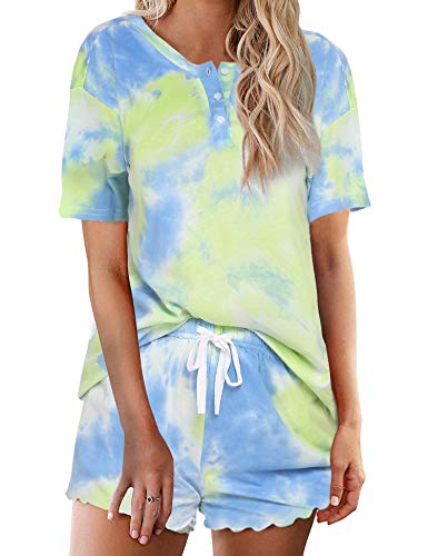 Sleepwear Sets Women Plus Size PJs with Shorts Summer Soft Comfy Loungewear Tie Dye Pajamas, XX-Large