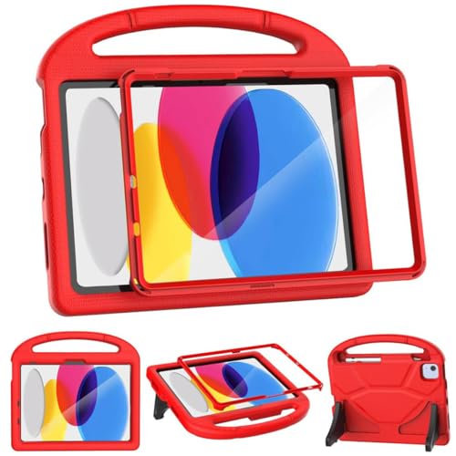Coque iPad 10e génération pour éviter les écrans brisés par les enfants, étui rouge solide