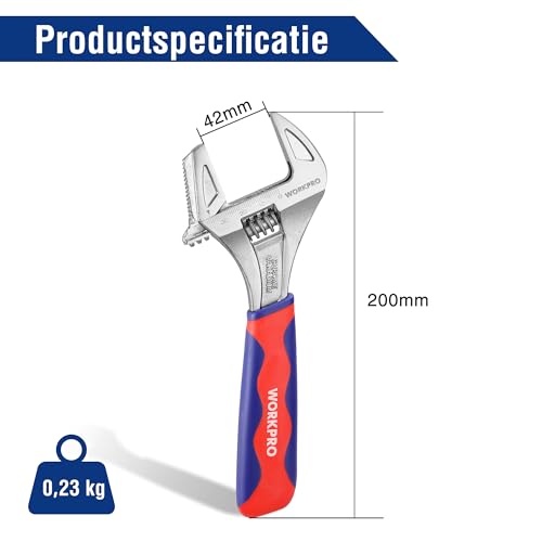 WORKPRO 2-in-1 moersleutel en stekkertang, met grote opening 42 mm en handgreep van twee materialen, lengte 200 mm - Afbeelding 3