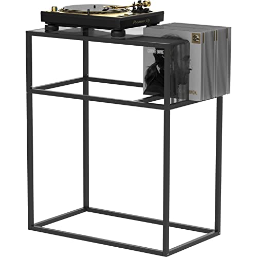 Zomo Pura One - Black | Phono Regal Tisch | Für Plattenspieler und bis zu 40 LPs | Getöntes Glas | Pulverbeschichteter Stahl