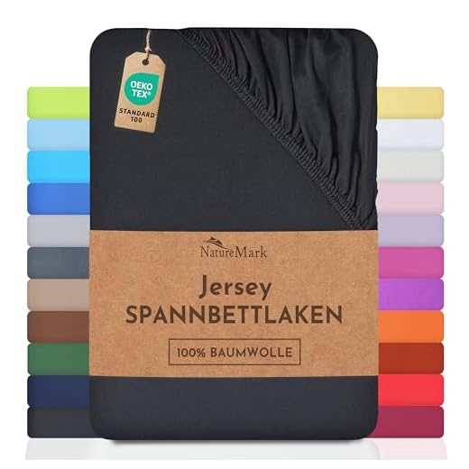 NatureMark Jersey Spannbettlaken, Spannbetttuch 100% Baumwolle in vielen Größen und Farben MARKENQUALITÄT ÖKOTEX Standard 100 | 140 x 200 cm - 160 x 200 cm - schwarz