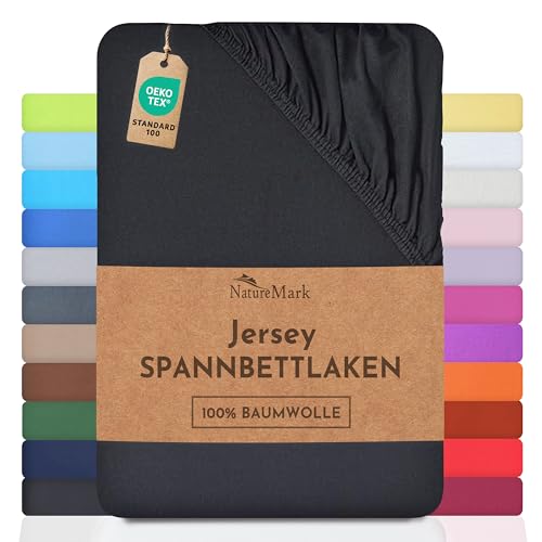 NatureMark Jersey Spannbettlaken, Spannbetttuch 100% Baumwolle in vielen Größen und Farben MARKENQUALITÄT ÖKOTEX Standard 100… – Ansicht 1
