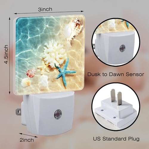 Image of Starfishs Seashells and Coral Night Light, Summer Beach Sea Water Marine Life Dusk to Dawn Night Light Plug in,0.5w Energy Saving Sleep Friendly NightLight for Kids Boys Girls Home Decor