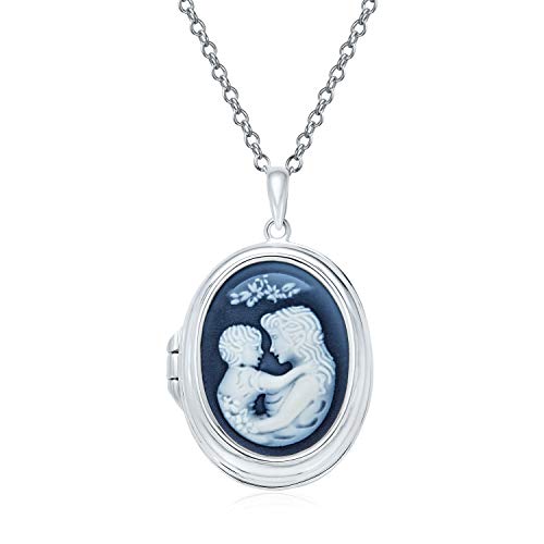 Personalize-Vintage-Victorian-Style-Black-Blue-White-Carved-Mother-and-Child-Loving-Cameo-Photo-Locket-Pendant-Son-Daughter-Necklace-For-Women-925-Sterling-Silver-Women-Hold-Picture-Custom-Engraved