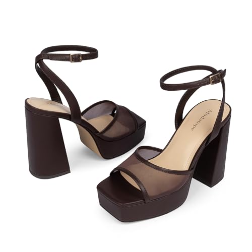 Image of Modatope Platform Heels for Women Platform Sandals Womens Chunky Heel Open Toe Pumps Ankle Strap Womens Wedding Party Pumps Shoes
