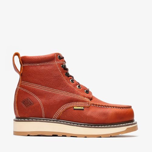 Image of Bonanza Boots Frontier Dual 6 inch Work Boots for Men - Premium Leather Moc Toe, Steel Toe with Light-weight Dual Density Comfort Wedge Outsole; ASTM Rated