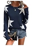 SHENHE Women's Star Pattern Crew Neck Drop Shoulder Casual Sweater Pullover Knitwear Deep Blue Medium