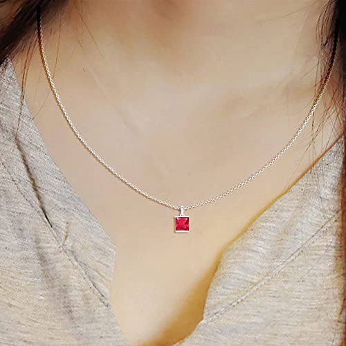 Shineadime Solitaire Pendant Necklace - Princess Cut Simulated Ruby Bar Set Along With 18" Chain In 14K White Gold Over Sterling Silver Jewelry For Women #TOP3