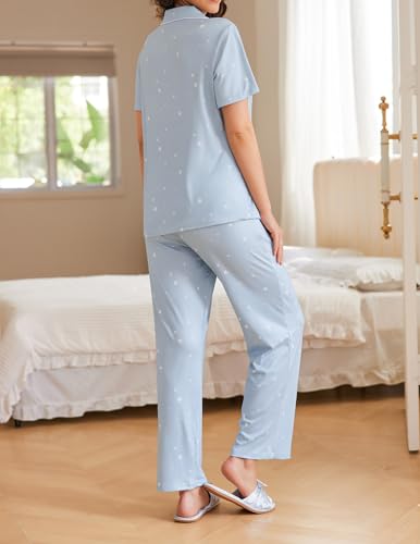 Image of Ekouaer Womens Pajamas Set Short Sleeve Button Down Top & Pants Lounge Pjs | Soft Sleepwear with long pants, ideal for Home relaxation, Wedding, Party, Daily Wear & Breastfeeding