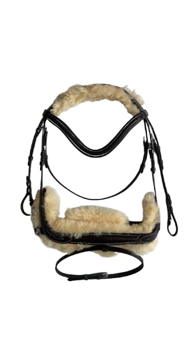 Benz Equestrian Anatomical Sheepskin Snaffle Bridle with Comfort Headpiece, Noseband, and Leather Reins (Brown , Extra-Full)