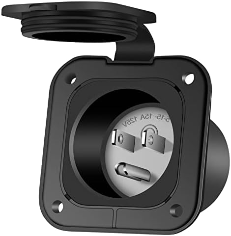 PAULINN 15 Amp Flanged Inlet 125V, NEMA 5-15 RV Shore Power Inlet Plug w/Waterproof and Back Cover, 2 Pole 3-Wire AC Port Plug, Generator Male Receptacle for Marine Boat RV Shed Electrical Extension