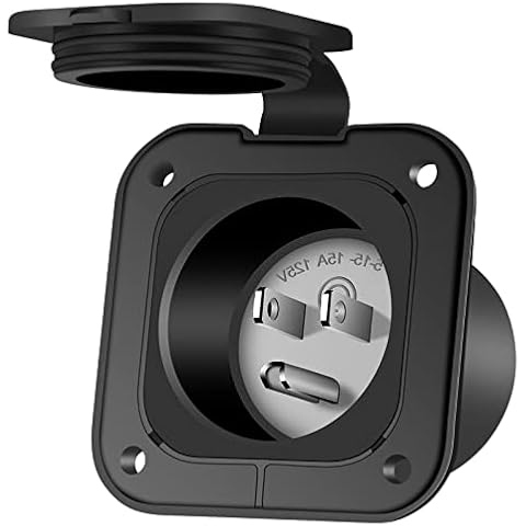 PAULINN 15 Amp Flanged Inlet 125V, NEMA 5-15 RV Shore Power Inlet Plug w/Waterproof and Back Cover, 2 Pole 3-Wire AC Port Plug, Generator Male Receptacle for Marine Boat RV Shed Electrical Extension Cover