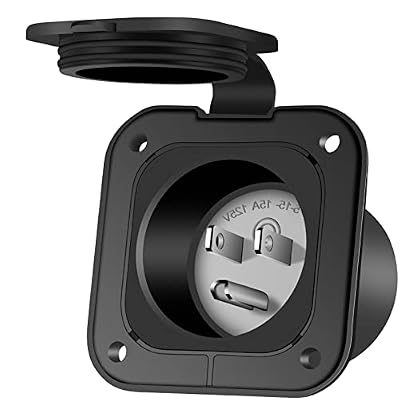PAULINN 15 Amp Flanged Inlet 125V, NEMA 5-15 RV Shore Power Inlet Plug w/Waterproof and Back Cover, 2 Pole 3-Wire AC Port Plug, Generator Male Receptacle for Marine Boat RV Shed Electrical Extension