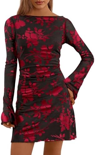 PRETTYGARDEN Women's 2026 Fall Fashion Floral Long Sleeve Mini Dr...