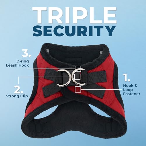 Image of Best Pet Supplies - All Weather Plush, Reflective, No Pull Harness for Small, Medium Dogs, Cats - Secure with Hook & Loop Fastener, Buckle, Double D-Rings - Red Faux Leather, XL