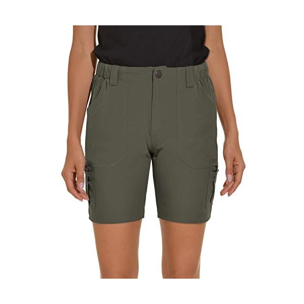 VAYAGER-Womens-Lightweight-Cargo-Shorts-for-HikingCamping-and-Travel-with-6-Pockets-Quick-Dry-Water-Resistant VAYAGER Women's Hiking Cargo Shorts Quick Dry Lightweight Stretch Shorts Golf Fishing Outdoor Casual Shorts Green X-Large