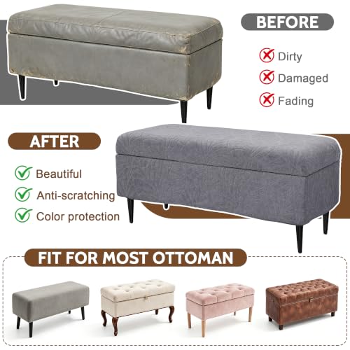 Image of FUANGUI Waterproof Ottoman Cover Slipcovers Rectangular Folding Stretch | Storage Bench Footrest Sofa Stool Covers Footstool Protector with Elastic Bottom, Removable Washable,Medium