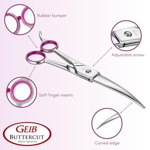 Image of Geib Buttercut Dog Grooming Scissors, Stainless Steel Professional Dog Grooming Kit - Curved, Straight and Thinning Shears, 3 in 1 pet grooming kit