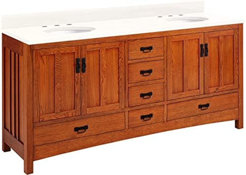 Signature Hardware 484183 Maybeck 72" Free Standing Double Basin Vanity Set with Cabinet and Marble Vanity Top - Tinted Oak/Arctic White