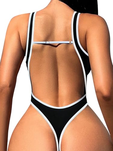 Image of Foxiny Sexy Backless Cheeky High Cut Leg Thong V Neck One Piece Swimsuit