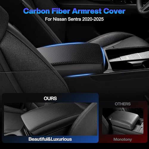 Image of Autorder Center Console Cover for Nissan Sentra 2020 2021 2022 2023 2024 2025 Accessories Carbon Fiber Armrest Cover Anti-Scratch Middle Console Pad Leather Armrest Protector