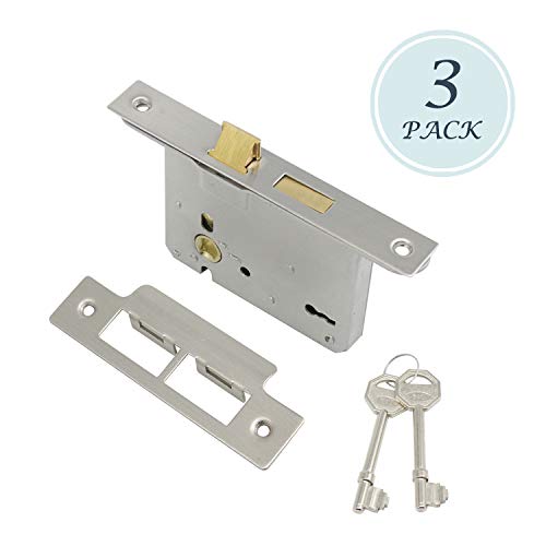 Preisvergleich Produktbild Einsteckschloss mit 3 Zuhaltungen, Einsteckschloss, für Innen- und Außentüren, Satin-Nickel-Effekt, 45 mm