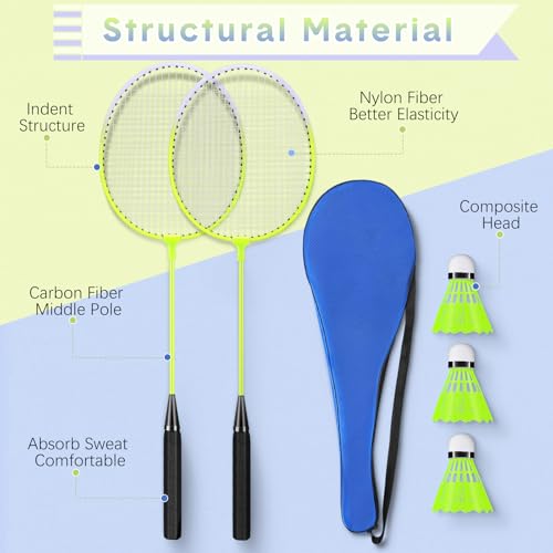 Image of 12 Pack Badminton Rackets Set Including Badminton Racquets, Nylon Shuttlecocks and Carry Bag for Outdoor Backyard Games Beginners