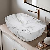 NEXIS Designer Ceramic Wash Basin For Bathroom | Over Counter Bathroom Basin | Counter Top Bathroom Sink | Wash Basin For Restaurant, Hotel (White Grey-Glossy, 18 x 13 x 5.5 Inch)