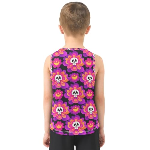 J JOYSAY Skull Flowers Dark Black Boys Tank Top Sleeveless Muscle Shirts Quick Dry Kids T-Shirts 3-15T3