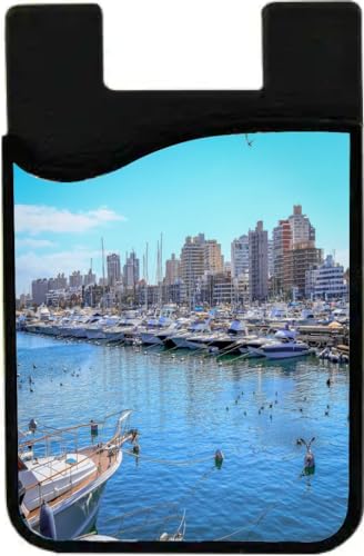 Island Gifting Neoprene Stick-on ID Card Holder for iPhone/Galaxy/Google Android Cases Featuring Image of City and Marina Punta Del Este in Uruguay