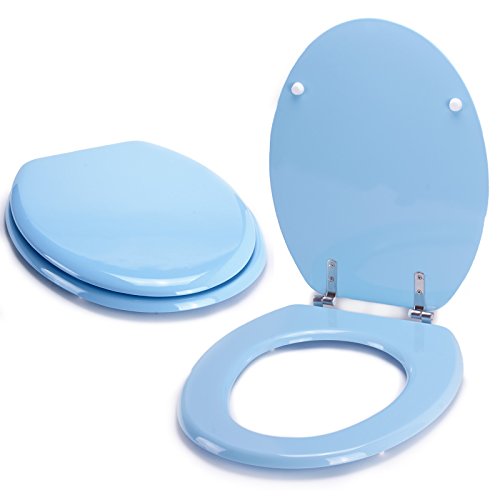 MSV - Abattant WC MDF CLÉO - Charnières en INOX - Tampons Amortisseurs - Ø 370 x 450 mm - Couleur Bleu ciel - Finition Moderne - Confort et Durabilité pour...