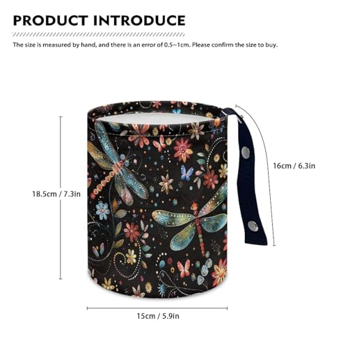 Image of Renewold Floral Dragonfly Butterflies Car Trash Can Automotive Interior Accessories Button Design Trash Bin for Car Garbage Can Gift for Women Men Storage Bag for Picnic Beach Home Office Waterproof