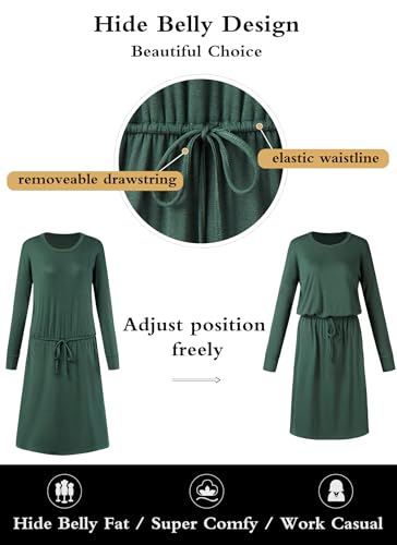 Image of Simier Fariry Women Summer Midi Knee Casual Dress Pocket Hide Belly Short Sleeve Spring Work Travel Teacher Outfit