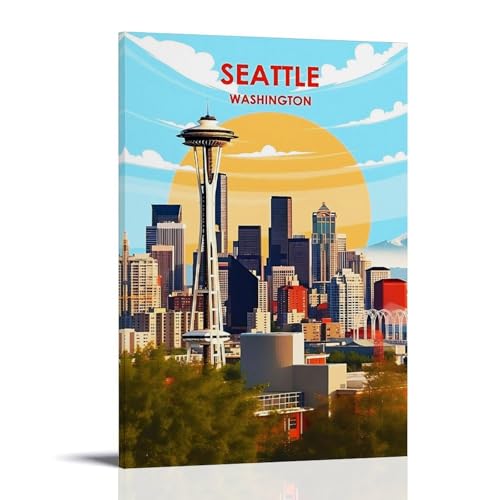 Poster Seattle vintage sur toile 60 x 90 cm idee cadeau pour voyageurs
