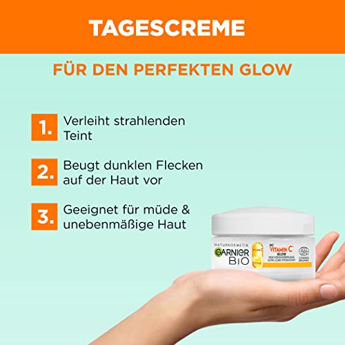 Garnier Tagespflege mit Vitamin C für einen strahlenden Teint, Belebende und straffende Feuchtigkeitscreme gegen müde und unebenmäßige Haut, Bio Glow, 50 ml 2