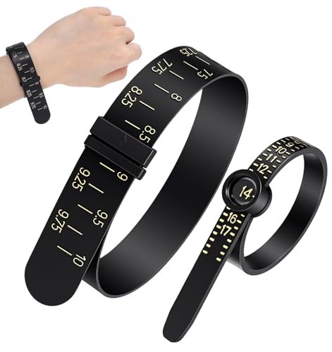 2 Pcs Bracelet Sizer Ring Measuring Tool Adjustable Wrist & Finger Measure Tape with Accurate Sizing for Women & Men (Black)