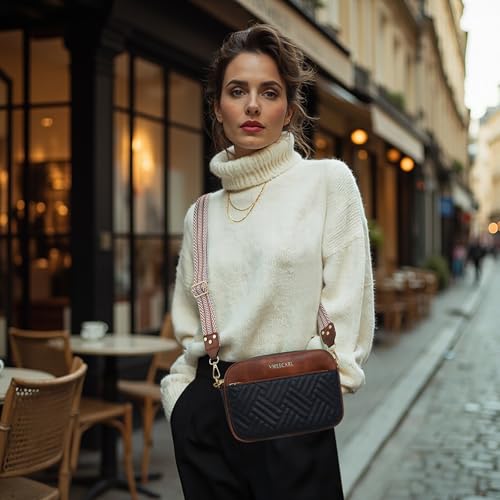 Quilted Vegan Leather Crossbody Bags for Women Small Leather Purses Shoulder Handbags with Antitheft RFID Wide Strap3