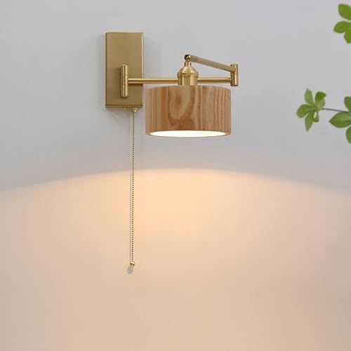 Miniatura 3 de Farmhouse Wall Sconce Adjustable Swinging Arm Rustic Walnut Wood Wall Light Fixture On Off Switch Vintage Indoor Wall Lamp for Bedroom Living Room