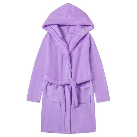 Umeyda Boys Girls Robe Soft Towel Cotton Hooded Bathrobe Kids Terry Cloth Robes with Belt, Purple, 11-12 Years = Tag 170 Cover