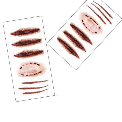 Coobbar 10Pcs Halloween Zombie Scars Tattoos With Fake Scar Bloody Costume Makeup Halloween Decoration Terror Wound Scary Blood Injury Sticker (6) #TOP4