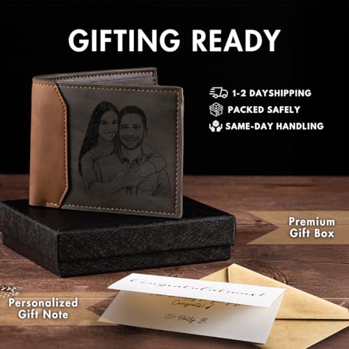Customized Wallets for Men Engraved Leather Photo, Custom Wallet with Picture, Personalized Gifts for Him, Son, Dad Gifts Trifold Wallet, Fathers Day Gift2